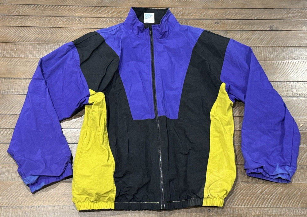 Cheetah Men’s Vintage 90s Full Zip Color Block Windbreaker Jacket - Size M
